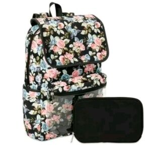 No Boundaries Floral Pink Blue Black Flap Backpack